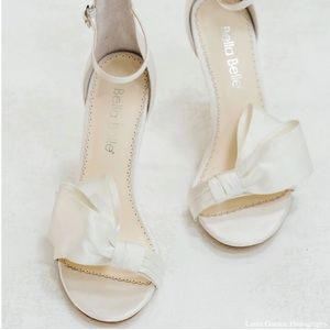 Bella Belle Zoya Ivory Block Heel with Asymmetrical Bow